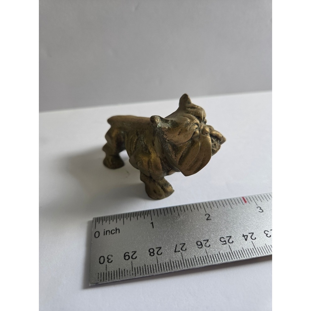 Vintage Solid Brass Bulldog Figurine Miniature English Bull Dog Paperweight 2.5"